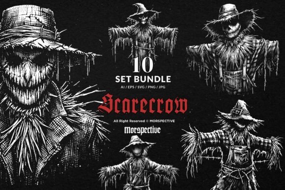 10 Bundle Dark Art Scarecrow Doll Scary Graphics & Illustrations