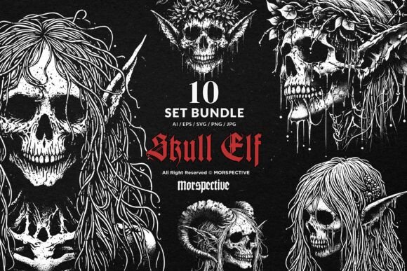 10 Bundle Dark Art Skull Elf Fairy Girl Graphics