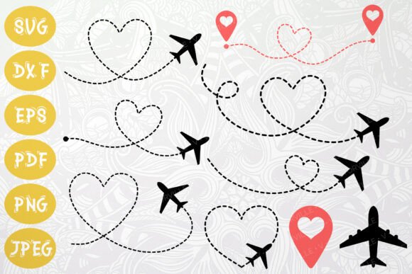 Airplane Heart Path SVG Travel Crafts: Graphics & Illustrations