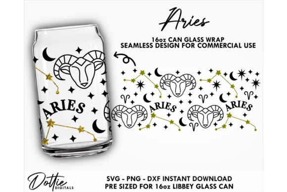 Aries 16oz Libbey Glass Can Wrap SVG: Graphics for Crafts & Local Branding