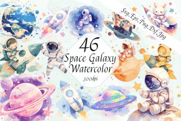 Baby Boy Watercolor Space Galaxy Graphics & Illustrations