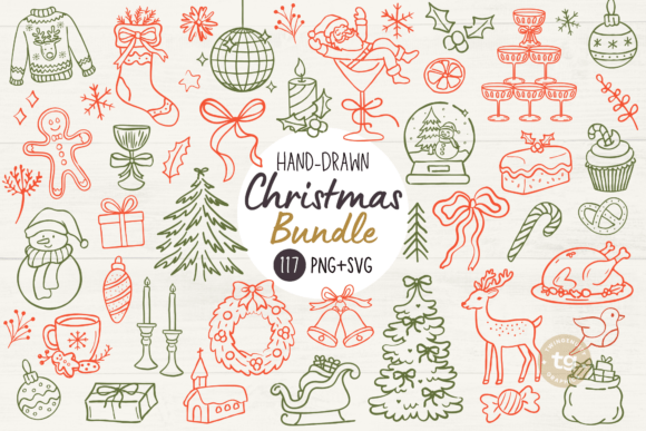 Christmas Hand Drawn Doodles Clipart SVG: Graphics & Illustrations