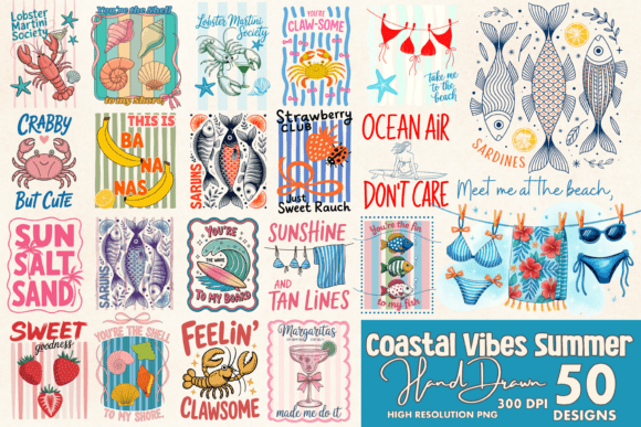 Coastal Vibes Summer PNG Bundle Beach Graphics