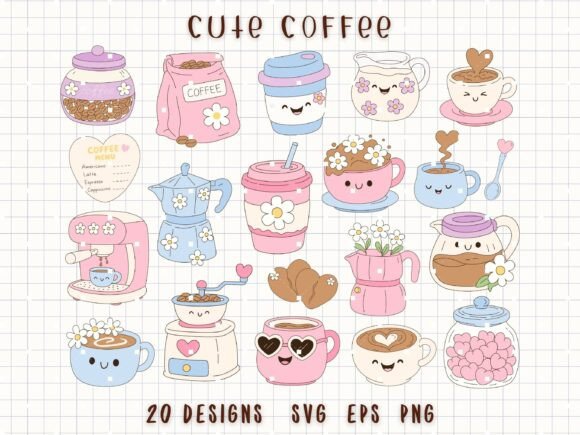 Coffee Clipart Cute Coffee Cup SVG: Graphics & Illustrations for Local Branding