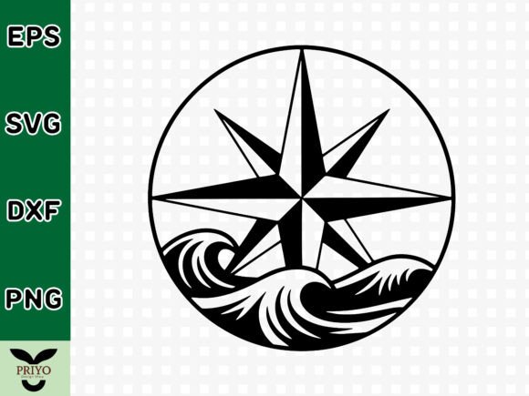 Compass Rose & Ocean Waves Nautical Graphics