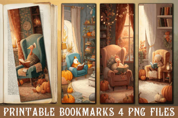 Cozy Reading Turkey Library Bookmark: Graphics for Crafts