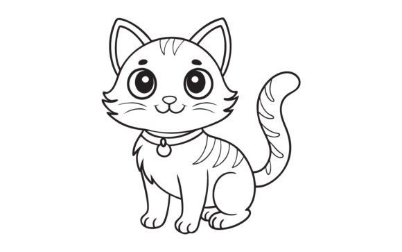 Cute Cat Line Art Drawing Coloring Page: Graphics & Illustrations