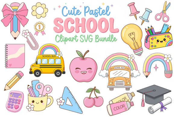 Cute Pastel School Clipart SVG Bundle: Graphics & Illustrations