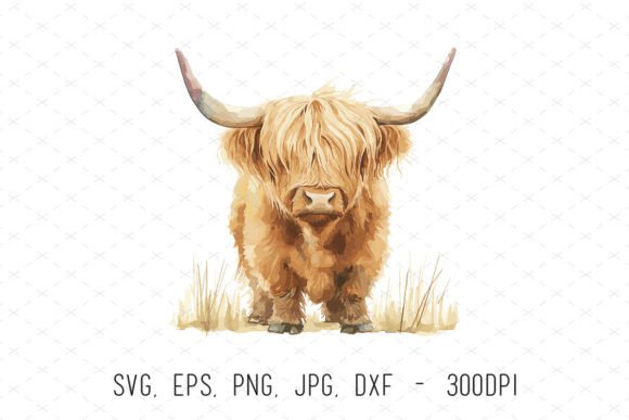 Cute Watercolor Highland Cow Clipart: Graphics & Illustrations
