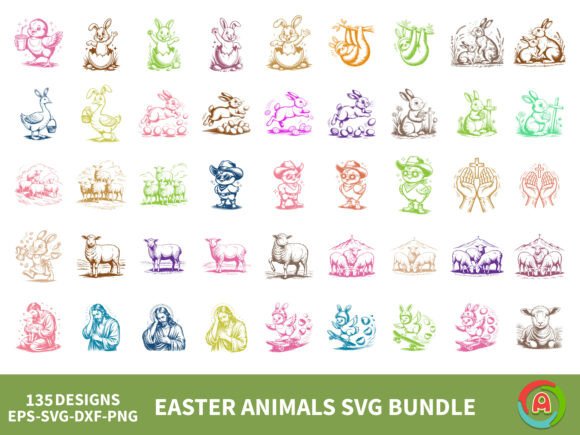 Easter Animals SVG Bundle: Graphics & Illustrations