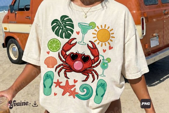 Funny Summer Crab Coastal Beach SVG PNG Graphics
