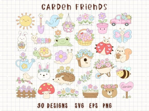 Garden Clipart Spring Animals SVG Graphics & Illustrations