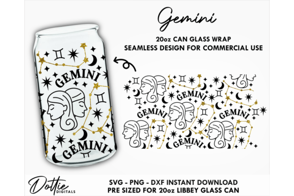Gemini 20oz Libbey Glass Can Wrap SVG: Graphics for Crafts & Content