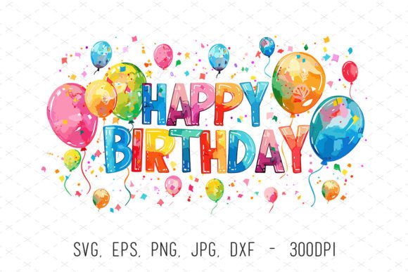 Happy Birthday Banner Watercolor Clipart: Graphics & Illustrations