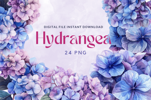 Hydrangea Watercolor Flowers Sublimation Graphics & Illustrations
