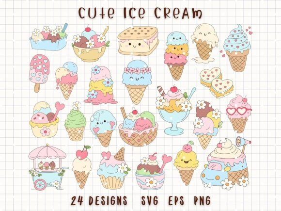 Ice Cream Clipart Cute Dessert SVG: Graphics & Illustrations for Handmade Joy