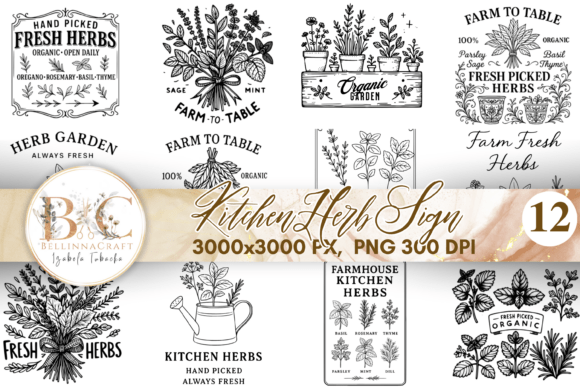 Kitchen Herb Sign SVG Bundle: Graphics & Illustrations