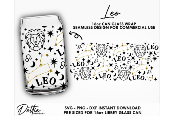 Leo Star16oz Libbey Glass Can Wrap SVG: Graphics for Crafts & Local Branding