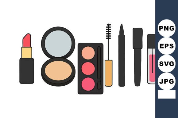 Makeup Cosmetics Collection with Lipstic: Graphics & Illustrations