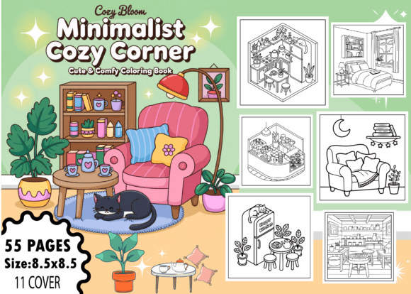 Minimalist Cozy Corner Cute Comfy Graphics & Coloring Pages Amp