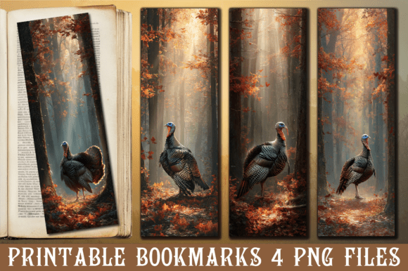 Misty Morning Fall Wood Turkey Bookmark Graphics for Crafts