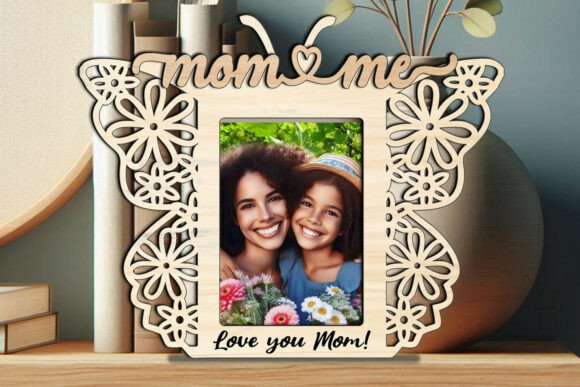 Mom Me SVG Butterfly Photo Frame Design: Graphics for Laser Engraving