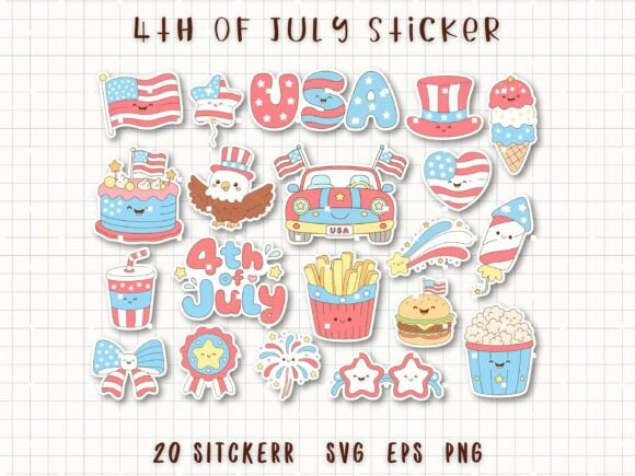 Patriotic Planner Stickers USA Holiday: Graphics & Illustrations