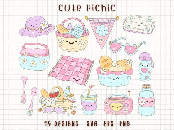 Picnic Clipart Basket Blanket Food Drink Graphics