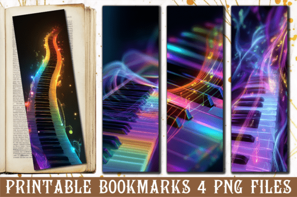 Rainbow Neon Piano Keys Art Bookmark: Graphics for Crafts & Creative Brands
