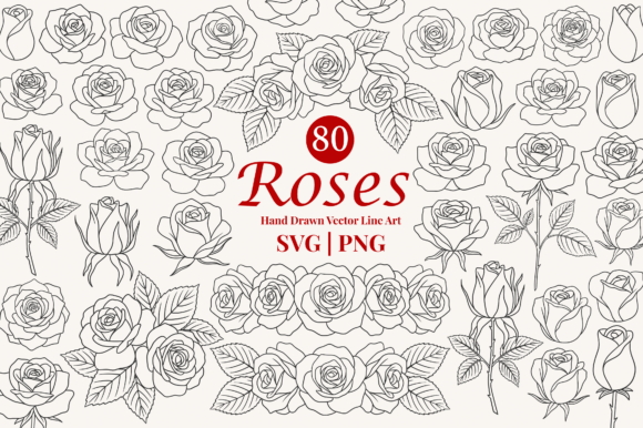 Rose Flower Line Art Clipart Bundle: Graphics & Illustrations for Local Branding