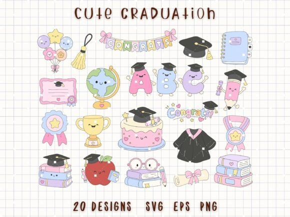 School Milestone Bundle Graduation Kawai Graphics & Illustrations