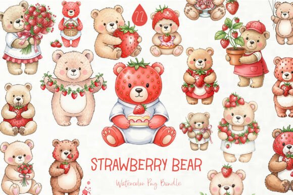Strawberry Bear PNG Clipart: Graphics & Illustrations for Local Branding