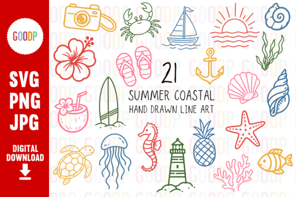 Summer Beach Elements Bundle SVG: Graphics & Illustrations