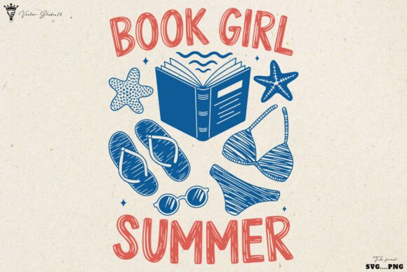 Summer Book Lover Girl SVG PNG: Graphics & Illustrations