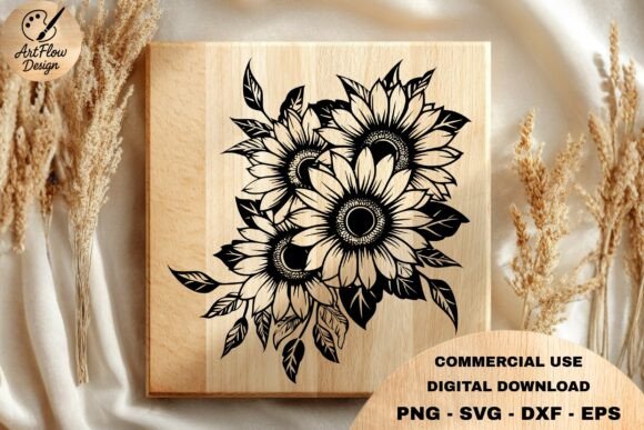 Sunflower Bouquet Engraving SVG