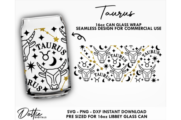 Taurus 16oz Libbey Glass Can Wrap SVG: Graphics for Crafts