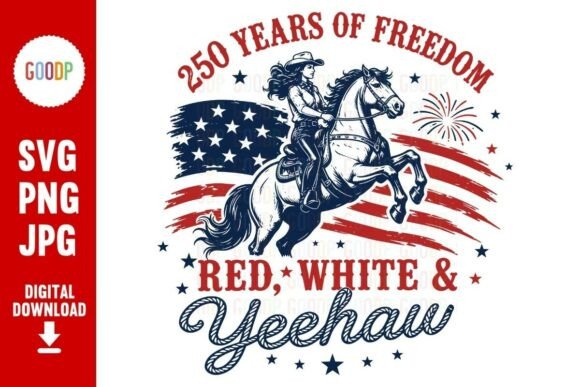 USA 250 Years Cowgirl Patriotic SVG Graphics