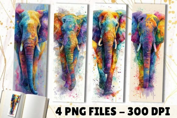Watercolor Elephant Splash Art Bookmark: Free Graphics for Creative Freebies